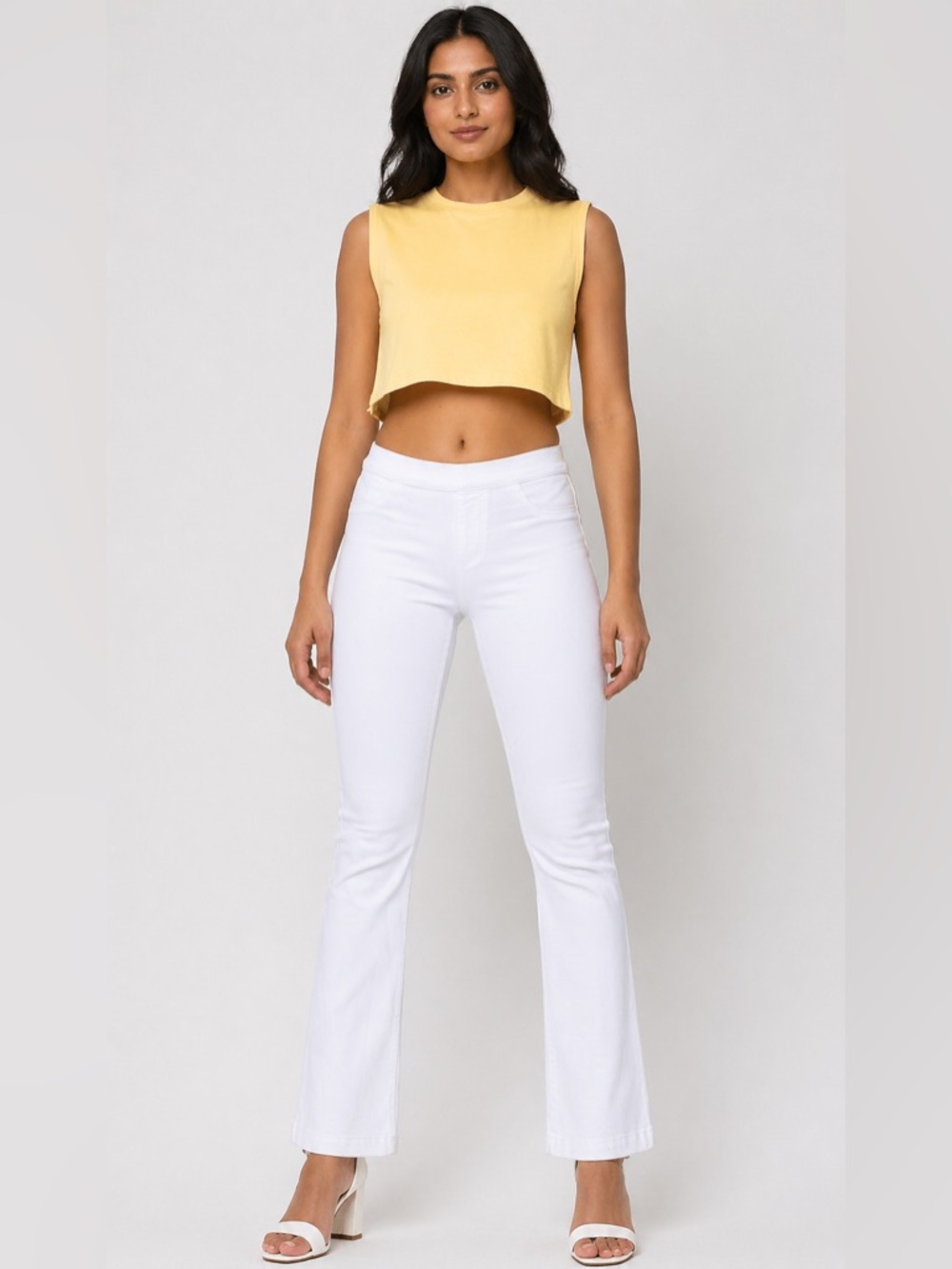White Pull On Flare Ultra Stretchy Denim Jegging Short Jeans